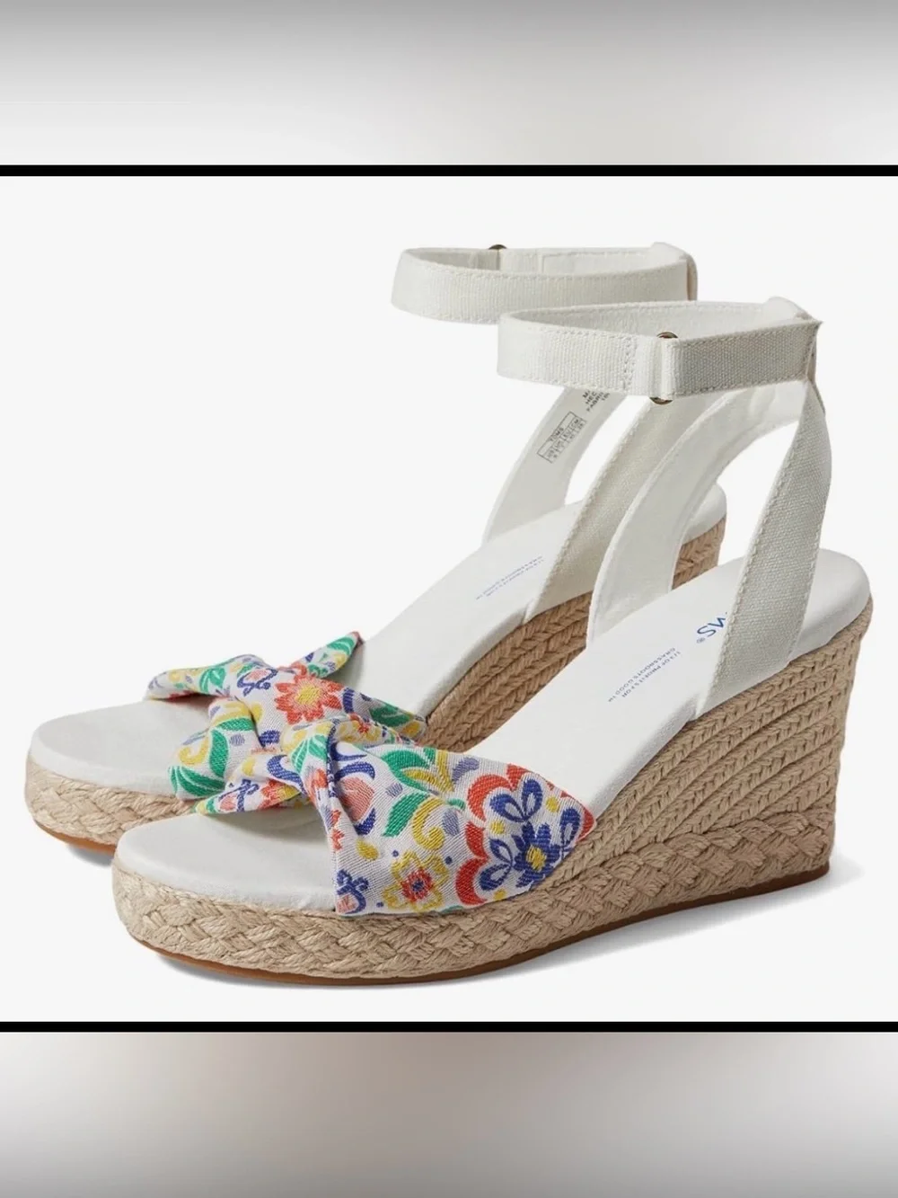 TOMS NEW Marisela White Mediterranean Tiles Jacquard Print Wedge Heel Sandal. 8